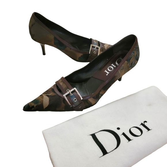 Christian Dior Vintage Galliano Camo Floral Pointed Toe Kitten Heels IT 36 US 6 - Picture 12 of 12
